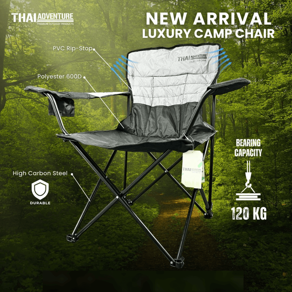 เก้าอี้สนาม THAI ADVENTURE รุ่น LUXURY CHAIR สีเทา/ดำ